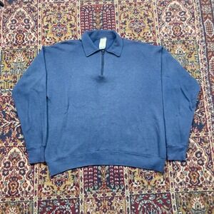 VTG 70s Tultex Union Made Blue Pullover Sweatshirt Quarter Zip Size L USA